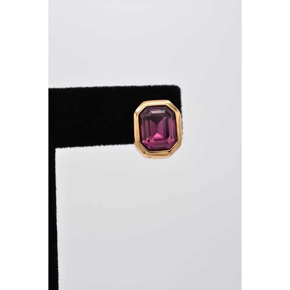 Christian Dior Vintage Crystal Earrings Gold Purple Baguette Signed 1980s BinAZ - Picture 7 of 12